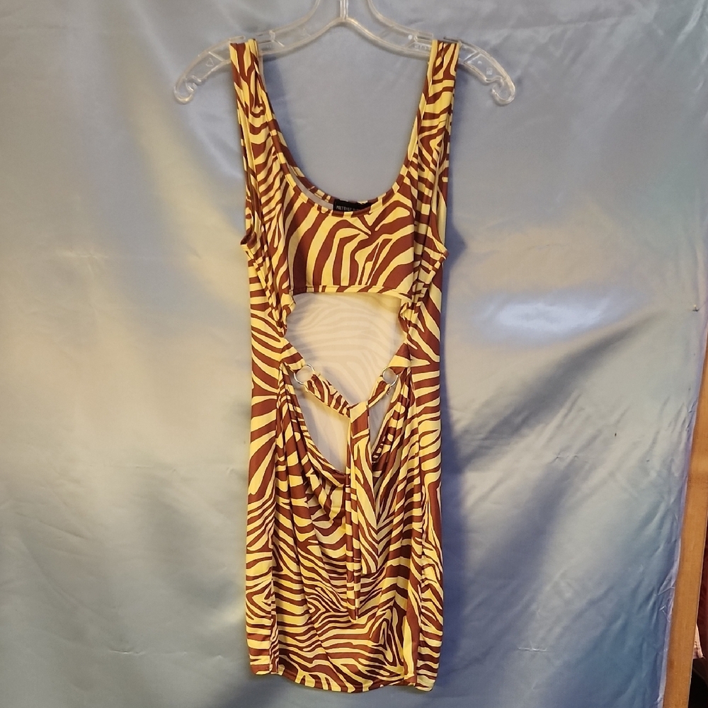 Chic And Saucy PrettyLittleThing Zebra Print Cut Out Dress With Tie Sz US 8